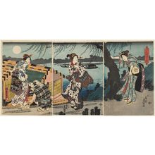 日本版画 "Enjoying the Evening Cool on the River Bank (Kawabe nôryô no zu)" 由 Utagawa Kunisada, 歌川国貞 (Utagawa Kunisada I (Toyokuni III)) 创作