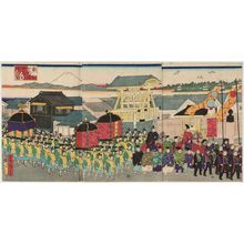 Utagawa Hiroshige III: The Official Notice Board at Nihonbashi Bridge in Tôkyô (Tôkyô Nihonbashi gokôsatsuba no zu) - Museum of Fine Arts