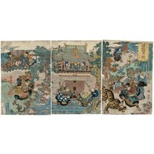 Utagawa Sadatora: The Battles of Coxinga, Newly Published, a Triptych (Shinpan Kokusenya kassen sanmai tsuzuki) - Museum of Fine Arts