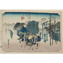 Utagawa Hiroshige: Mishima: Morning Mist (Mishima, asagiri), from the series Fifty-three Stations of the Tôkaidô Road (Tôkaidô gojûsan tsugi no uchi), also known as the First Tôkaidô or Great Tôkaidô - Museum of Fine Arts