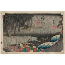 Estampe japonaise "Tsuchiyama: Spring Rain (Tsuchiyama, haru no ame), from the series Fifty-three Stations of the Tôkaidô Road (Tôkaidô gojûsan tsugi no uchi), also known as the First Tôkaidô or Great Tôkaidô" par Utagawa Hiroshige, 歌川広重 (Utagawa Hiroshige I)