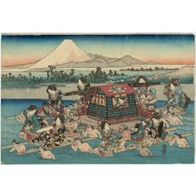 Estampe japonaise "A Female Daimyô Procession at the Ôi River (Onna gyôretsu Ôigawa no zu)" par Utagawa Hiroshige, 歌川広重 (Utagawa Hiroshige I)