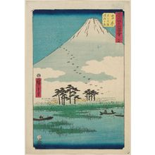 Utagawa Hiroshige: No. 15, Yoshiwara: Floating Islands in Fuji Marsh (Yoshiwara, Fuji no numa ukishima ga hara), from the series Famous Sights of the Fifty-three Stations (Gojûsan tsugi meisho zue), also known as the Vertical Tôkaidô - Museum of Fine Arts