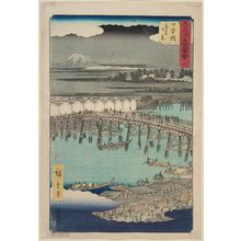 Japanese Print "No. 1, Nihonbashi: View of Dawn Clouds (Nihonbashi, Shinonome no kei), from the series Famous Sights of the Fifty-three Stations (Gojûsan tsugi meisho zue), also known as the Vertical Tôkaidô" by Utagawa Hiroshige, 歌川広重 (Utagawa Hiroshige I)