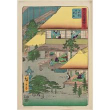 歌川広重: No. 52, Ishibe: Guests at the Inn (Ishibe, ryosha tomarikyaku), from the series Famous Sights of the Fifty-three Stations (Gojûsan tsugi meisho zue), also known as the Vertical Tôkaidô - ボストン美術館