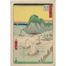 Utagawa Hiroshige: No. 31, Maisaka: Ferryboats on the Sea at Imagiri (Maisaka, Imagiri kaijô funewatashi), from the series Famous Sights of the Fifty-three Stations (Gojûsan tsugi meisho zue), also known as the Vertical Tôkaidô - Museum of Fine Arts