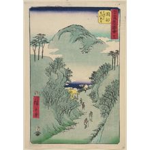 Utagawa Hiroshige: No. 22, Okabe: The Narrow Ivy-Covered Road at Mt. Utsu (Okabe, Utsu no yama tsuta no hosomichi), from the series Famous Sights of the Fifty-three Stations (Gojûsan tsugi meisho zue), also known as the Vertical Tôkaidô - Museum of Fine Arts
