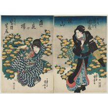 Utagawa Kuniyoshi: Actors Ichikawa Danzô as Iwafuji (R) and Iwai Shijaku as Hatsu (R) in Kagamiyama Okuniwa no ba - Museum of Fine Arts