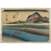 Utagawa Hiroshige: Odawara: The Sakawa River (Odawara, Sakawagawa), first (?) state, from the series Fifty-three Stations of the Tôkaidô Road (Tôkaidô gojûsan tsugi no uchi), also known as the First Tôkaidô or Great Tôkaidô - Museum of Fine Arts