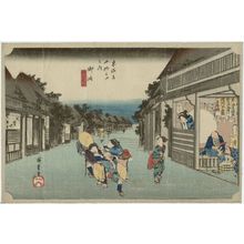 Utagawa Hiroshige, 歌川広重 (Utagawa Hiroshige I)による浮世絵「Goyu: Women Stopping Travellers (Goyu, tabibito tomeru onna), from the series Fifty-three Stations of the Tôkaidô Road (Tôkaidô gojûsan tsugi no uchi), also known as the First Tôkaidô or Great Tôkaidô」