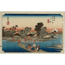 Utagawa Hiroshige: Kawasaki: The Rokugô Ferry (Kawasaki, Rokugô watashibune), first version, from the series Fifty-three Stations of the Tôkaidô Road (Tôkaidô gojûsan tsugi no uchi), also known as the First Tôkaidô or Great Tôkaidô - Museum of Fine Arts