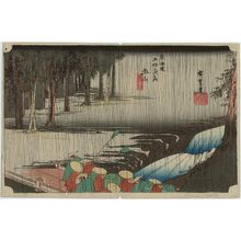 Utagawa Hiroshige, 歌川広重 (Utagawa Hiroshige I)による浮世絵「Tsuchiyama: Spring Rain (Tsuchiyama, haru no ame), from the series Fifty-three Stations of the Tôkaidô Road (Tôkaidô gojûsan tsugi no uchi), also known as the First Tôkaidô or Great Tôkaidô」