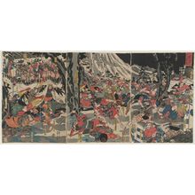 Utagawa Kuniyoshi: The Soga Brothers Achieve Their Goal in the Night Attack in the Foothills of Fuji on the 28th Day of the Fifth Month, 1193 (Kenkyû yonen gogatsu nijûhachi-nichi Fuji no susono Soga kyôdai youchi honmô no zu) - Museum of Fine Arts