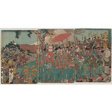 Utagawa Kuniyoshi: Lord Yoritomo's Hunting Party Assembles in the Foothills of Mount Fuji (Udaishô Yoritomo kô susono makigari seizoroi zu) - Museum of Fine Arts