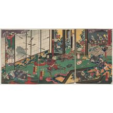 Utagawa Kuniyoshi: The Night Attack on the Yamaki Mansion, When Yoritomo First Raised His Banner (Yoritomo hata-age, Yamaki no yakata youchi no zu) - Museum of Fine Arts