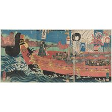 Utagawa Kuniyoshi: Takeshiuchi no Sukune [=Katô Kiyomasa] Sails toward Korea - Museum of Fine Arts