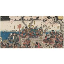 Japanese Print "Yoshitsune Has a Signboard Put Up for the Cherry Tree at Suma-ga-mori in Harima Province (Banshû Suma-ga-mori no sakura ni Yoshitsune kôsatsu o tatsuru zu)" by Utagawa Kuniyoshi, 歌川国芳 (Utagawa Kuniyoshi)