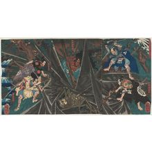 Utagawa Kuniyoshi: The Earth Spider Slain by Raikô's Retainers (Minamoto Yorimitsu no Shitennô tsuchigumo taiji no zu) - Museum of Fine Arts