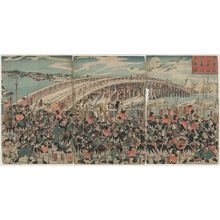Utagawa Kuniyoshi: Act XI of The Storehouse of Loyal Retainers: The Rônin Assemble at Ryôgoku Bridge (Chûshingura jûichidanme Ryôgoku-bashi sei-soroi zu) - Museum of Fine Arts