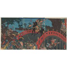 Utagawa Kuniyoshi: The Zhang ? Bridge Scene from The Romance of the Three Kingdoms (Sangokushi Chôhan hashi no zu) - Museum of Fine Arts