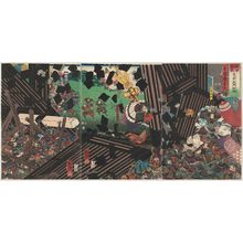 歌川国芳: The Wada Rebellion: Yoshihide Breaks Down the Great Gate (Wada kassen Yoshihide sômon o oshiyaburu) - ボストン美術館