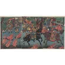 Utagawa Kuniyoshi, 歌川国芳 (Utagawa Kuniyoshi)创作的日本版画《(Sangokushi Banchô Chôhi kahô seki tatakai)》