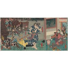 Japanischer Druck "Satô Shirô Tadanobu Horikawa no tachi o ochiru..." von Utagawa Kuniyoshi, 歌川国芳 (Utagawa Kuniyoshi)