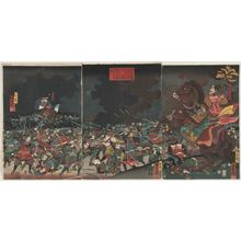 Utagawa Kuniyoshi: (Shinshû Kawanakajima Takeda no shôhei Saijôzan o hikikaeshi Ame no Miya no watari o koe Echigo-gata no Amakasu Ômi no Kami to tataku zu) - Museum of Fine Arts