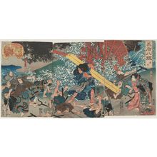 Utagawa Kuniyoshi: Clearing Weather (Seiran): Miyamoto Musashi, from the series Selected Eight Views of Combat (Mitate hakkei) - Museum of Fine Arts
