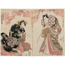 Utagawa Kunisada: Actors Asao Yûjirô I as Yoshitsune (R) and Iwai Hanshirô V as Utahime Tayû (L) - Museum of Fine Arts