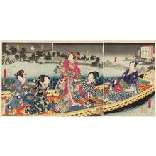 豊原国周: Illustration of Prince Genji's Leisurely Sightseeing of the Eight Views of Ômi (Genji no Kimi Ômi hakkei yûran no zu) - ボストン美術館