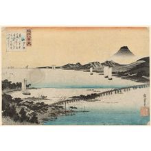 Japanese Print "Sunset Glow at Seta (Seta sekishô), from the series Eight Views of Ômi (Ômi hakkei no uchi)" by Utagawa Hiroshige, 歌川広重 (Utagawa Hiroshige I)