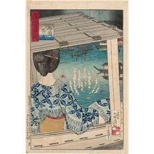 小林清親: Fireworks at Ryôgoku Bridge (Ryôgoku hanabi), from the series One Hundred Views of Musashi Province (Musashi hyakkei no uchi) - ボストン美術館