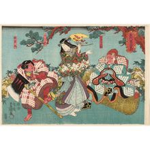 Utagawa Kunisada: Actors Bandô Hikosaburô IV as Yamagatsu, Ichikawa Danjûrô VIII as Yamauba and Ichikawa Kodanji IV as Kaidômaru - Museum of Fine Arts