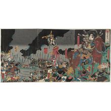 Japanischer Druck "The Death in Battle of Katsuyori on Mount Tenmoku (Tenmokuzan Katsuyori uchijini no zu)" von Utagawa Kuniteru, 歌川国輝 (Utagawa Kuniteru II (Kunitsuna II))