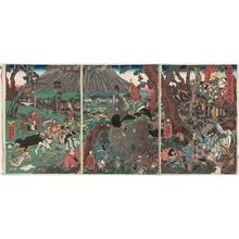 歌川芳員: Lord Yoritomo's Hunt at Mount Fuji (Yoritomo kô Fuji no mikari no zu) - ボストン美術館