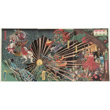 Japanischer Druck "A Battle in the Kiso Mountains (Kiso sanchû kassen)" von Utagawa Hideteru