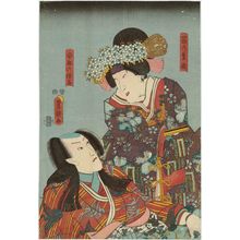 Utagawa Kunisada: Actors Bandô Shûka I as Oginoha Hime and Ichikawa Danjûrô VIII as Abe no Yasuna - Museum of Fine Arts
