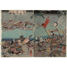 Japanese Print "The Battle betwen the Minamoto and the Taira at Ichinotani in Settsu Province (Sesshû ichinotani Genpei kassen no zu)" by Utagawa Kuniyoshi, 歌川国芳 (Utagawa Kuniyoshi)