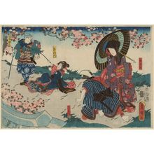 Utagawa Kunisada: Actors Iwai Kumesaburô III as Osome, Hisamatsu, Omitsu and Ichikawa Kuzô II as Sarumawashi - Museum of Fine Arts