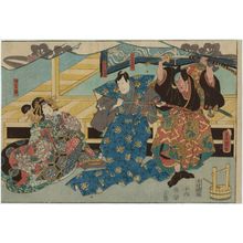 Utagawa Kunisada: Actors Ichikawa Ebizô V as Iwanagasaemon, Ichikawa Kuzô II as Hatakeyama Shigetada, Ichikawa Shinsha I as Akoya - Museum of Fine Arts