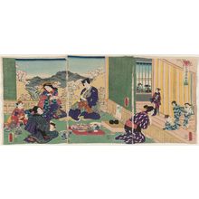 日本版画 "Mitsuuji Amusing Himself at a Hot Spring Resort (Mitsuuji onsen yûkyô no zu)" 由 Utagawa Kunisada, 歌川国貞 (Utagawa Kunisada I (Toyokuni III)) 创作