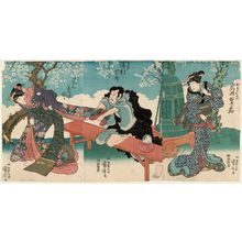 Utagawa Kuniyoshi, 歌川国芳 (Utagawa Kuniyoshi)による浮世絵「Actors Iwai Shijaku (R), Sawamura Tosshô (C), Onoe Kikujirô (L)」