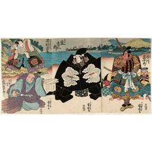 Utagawa Kuniyoshi: Actors Ichikawa Danjûrô as Masakiyo (R), Arashi Kichisaburô as Hisayoshi (C), Sawamura Tosshô , Arashi Kanjûrô (L) - Museum of Fine Arts