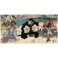 Utagawa Kuniyoshi, 歌川国芳 (Utagawa Kuniyoshi)による浮世絵「Actors Ichikawa Danjûrô as Masakiyo (R), Arashi Kichisaburô as Hisayoshi (C), Sawamura Tosshô , Arashi Kanjûrô (L)」