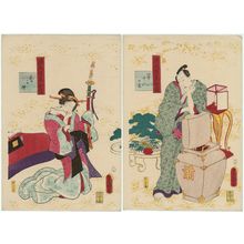 Utagawa Kunisada: Ch. 18, Matsukaze, from the series Lingering Sentiments of a Late Collection of Genji (Genji goshû yojô) [pun on The Fifty-four Chapters of the Tale of Genji (Genji gojûyojô)] - Museum of Fine Arts