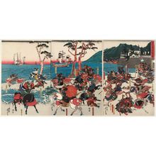 Utagawa Yoshitora: The Battle of Ichinotani in 1184 (Juei sannen Ichinotani kassen no zu) - Museum of Fine Arts