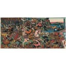 Utagawa Yoshitora: The Battle of Torizaka in Echizen Province (Echigo no kuni Torizaka kassen): Lady Hangaku in Battle - Museum of Fine Arts