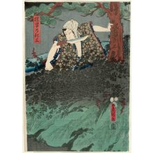 Utagawa Kunisada, 歌川国貞 (Utagawa Kunisada I (Toyokuni III))による浮世絵「Actors Ichikawa Kodanji IV as Daiba no Nizô (R), Bandô Hikosaburô V as Kurokiya Hikosabu (C), and Onoe Kikugorô IV as Izutsuya Kokin (L)」