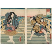Utagawa Kunisada: Sunset Glow (Sekishô): Actors Seki Sanjûrô III as Daija Karindayû (R) and Kataoka Nizaemon VIII as Mikasayama Dategorô (L), from the series Eight Views of Shiranui (Shiranui hakkei no uchi) - Museum of Fine Arts